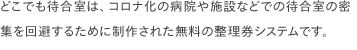  どこでも待合室は、コロナ化の病院や施設などでの待合室の密集を回避するために制作された無料の整理券システム。